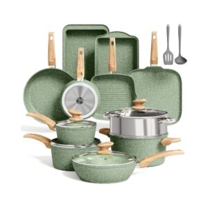 17-Piece Green Nonstick Granite Cookware Set